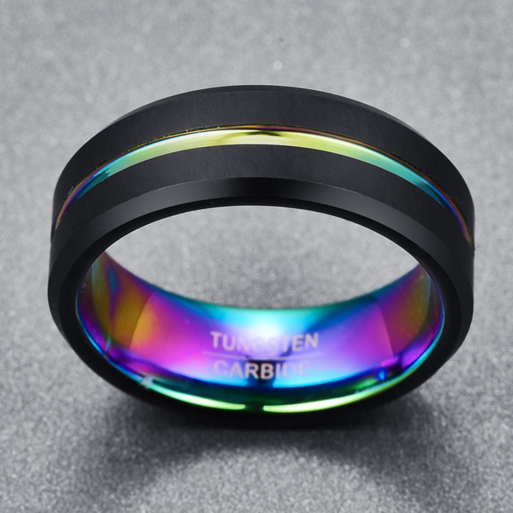 NUNCAD Male Black Tungsten Ring Groove Wedding Engagement Band with Colorful Plated Matte Finish Size Zand4