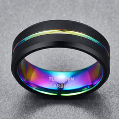 NUNCAD Male Black Tungsten Ring Groove Wedding Engagement Band with Colorful Plated Matte Finish Size Zand4