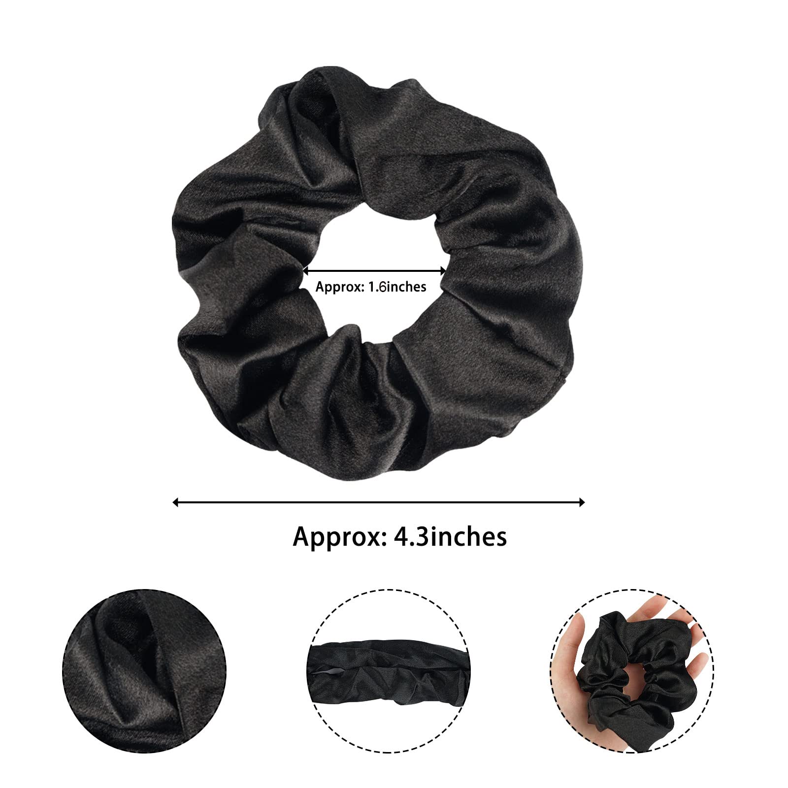 JOYOYO 6 Pcs Black Satin Scrunchies Elastic Hair Bands Satin Hair Ties Satin Hair Scrunchies for Frizz Prevention Ponytail Holders, Hair Scrunchies for Women & Girls