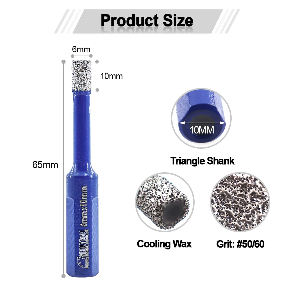 SHDIATOOL Diamond Drill Core Bits 5PC 6mm Triangle Shank Hole Saw for Porcelain Tile Marble Ceramic Granite