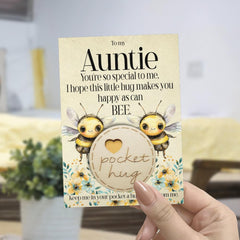 Maise & Rose A Little pocket Hug Token For Auntie   Birthday Gift For Auntie   Thinking Of You Hug Gift   Cheer Up Gift   Bumble Bee Auntie Pocket Hug Token   BTKA