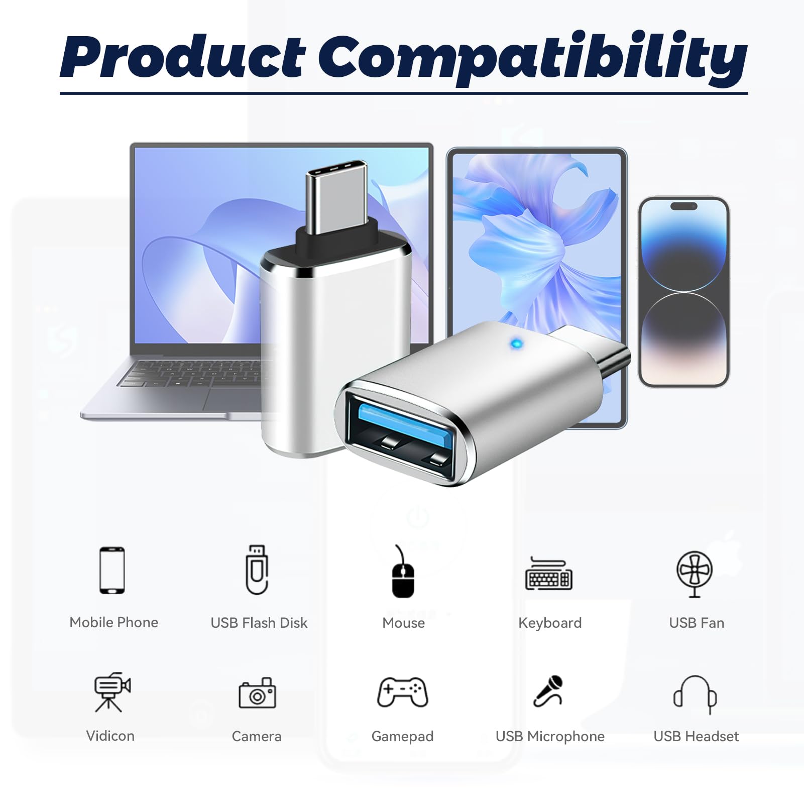 2 Pack USB to USB C Adapter, Type C to USB 3.0 Converters for Macbook Air 2020,Samsung Notebook 9, Dell Xps,Laptop,I-Pad,Other Type C Devices,Durable,High Speed Charging,Data Transfer