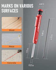 Nicpro Solid Carpenter Pencil for Construction with 13 Refills Leads and Built-in Sharpener, Red Deep Hole Markers Construction Pencils, Woodworking Pencil for Architect