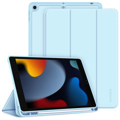 CACOE Case Compatible with iPad 9th Generation 2021/8th Generation 2020/7th Generation 2019, 10.2 Inch Case with Pencil Holder, Soft TPU Back Cover Auto Wake/Sleep, Light Blue