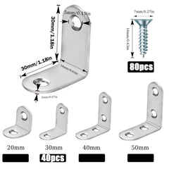 30pcs L Shape Brackets Right Angle Brackets Corner Brackets for Wood 90 Degree Sleeper Brackets Stainless Steel Fastener with Screws for Wood Shelves Furniture Cabinet (30MM)