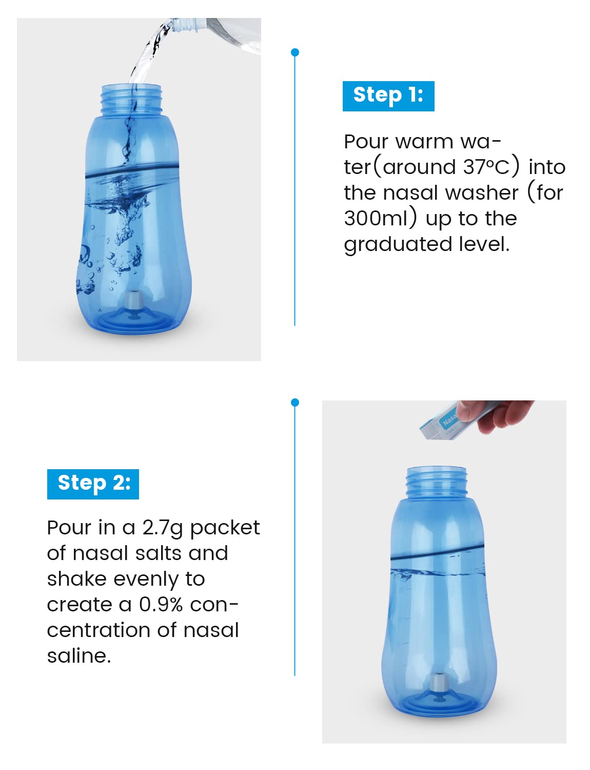 Pitasha Neti Pot Sinus Rinse Bottle Wash Nose Cleaner Pressure Rinse Nasal Irrigation for Adult & Kid BPA Free 300 ML (40pieces Salt)