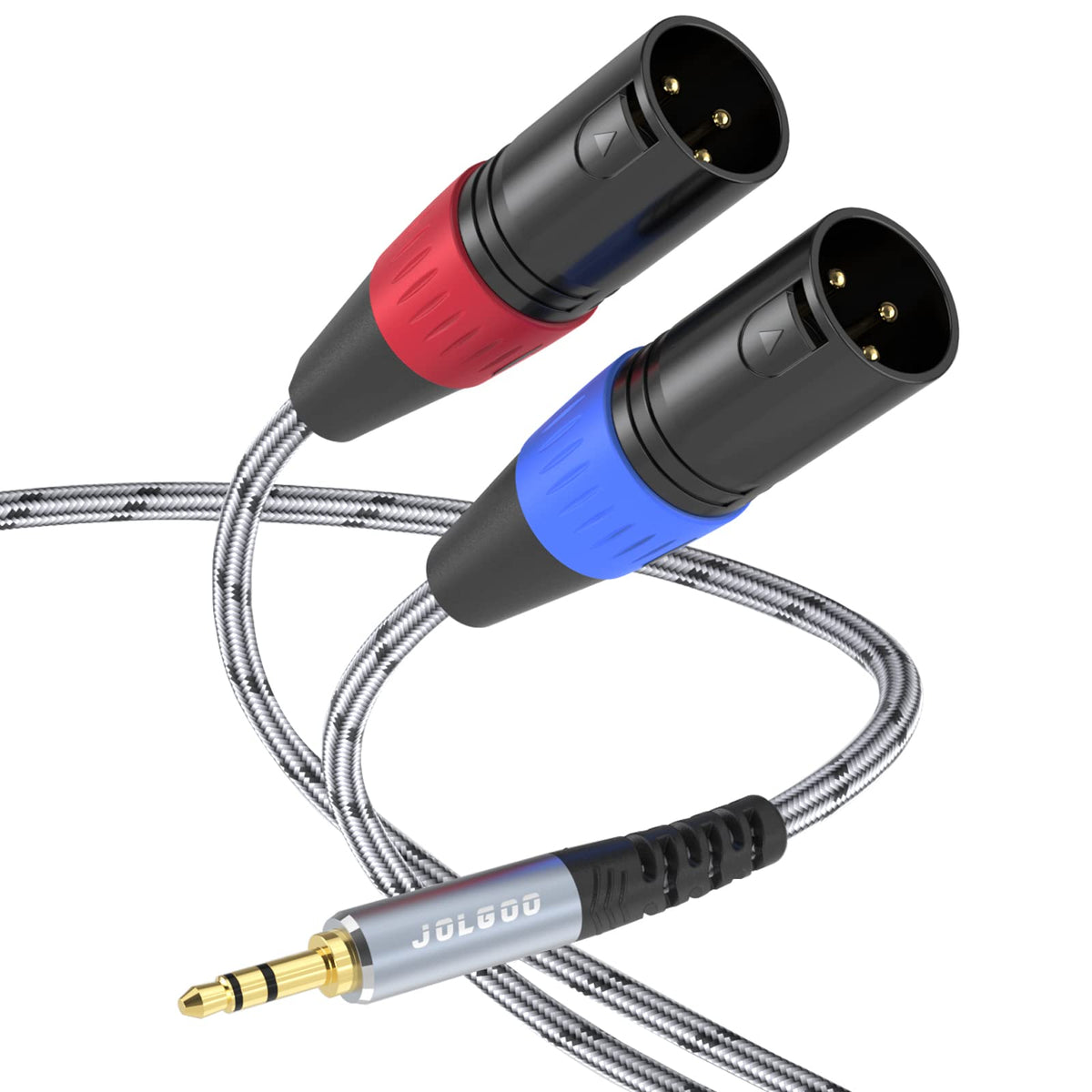 JOLGOO 3.5 mm TRS to Dual XLR Male Pro Stereo Breakout Cable, 1/8 inches TRS Stereo to 2 XLR Male Y Splitter Patch Microphone Cable, 4.5 Meters