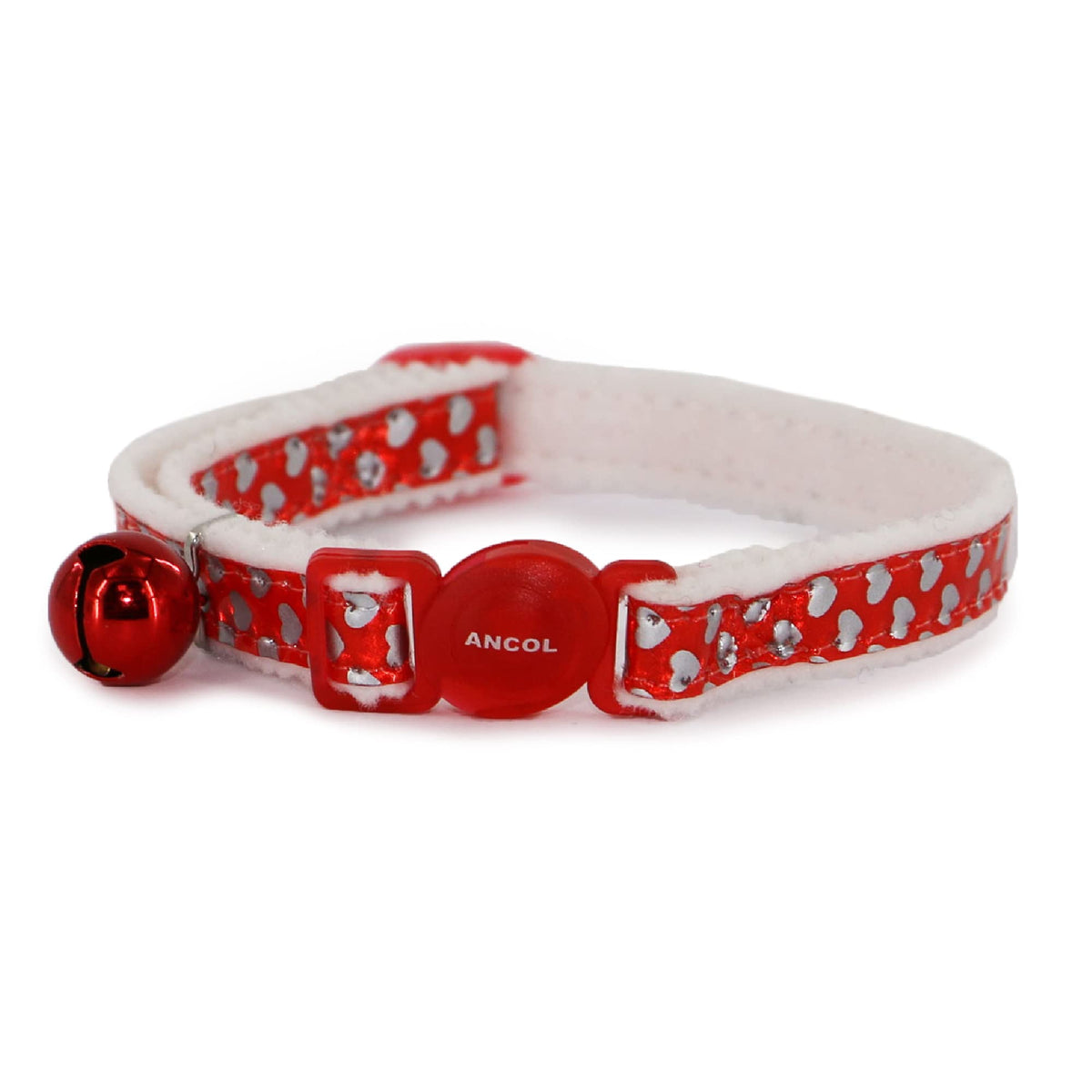 Ancol Reflective Gloss Hearts Safety Cat Collar, RED