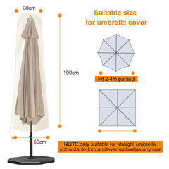 OKPOW Parasol Covers Waterproof 600D Oxford Fabric Garden Umbrella Cover with Zip (190 * 30 * 50cm), for 2.5m 2.7m 3m Patio Outdoor Umbrella (Khaki)