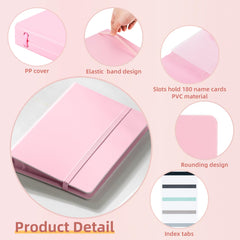 deli Business Card Book Holder, Business Card Organizer, Name Card Book Holder, Portable Office Business Card Holder, Hold 180 Cards, Pink