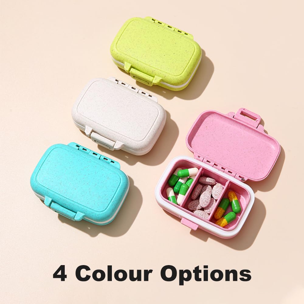 JUNIPLTER 2 Pack Small Pill Box with 3 Compartment, Daily Pill Case for Pocket, Travel Pill Organizer Box, Portable Pill Container Pill Holder for Vitamins, Fish Oils (Green)