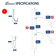 Luroad 5pcs Sea Fishing Rigs, Flapper Rigs Sea Fishing Hook Sizes 1, 2/0 for Beach Casting Shore Fishing Flounder, Whiting, Bass, Plaice (C. 5pcs- 2 hooks- size 1-52cm gap)