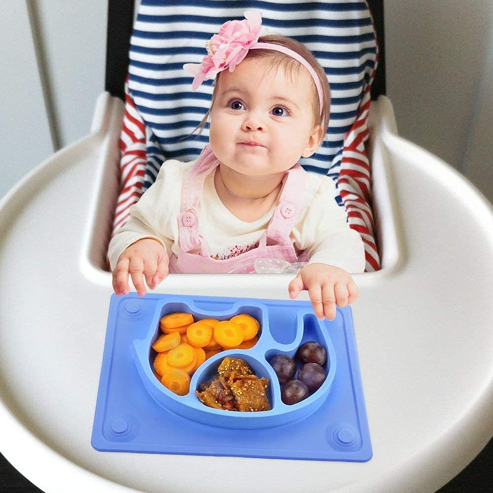 SILIVO Suction Plate Baby Non-Slip Silicone Baby Plate, Toddler Plate, Suction Plates and Placemat for Babies Weaning(10 inchesx7.8 inchesx1.1 inches)