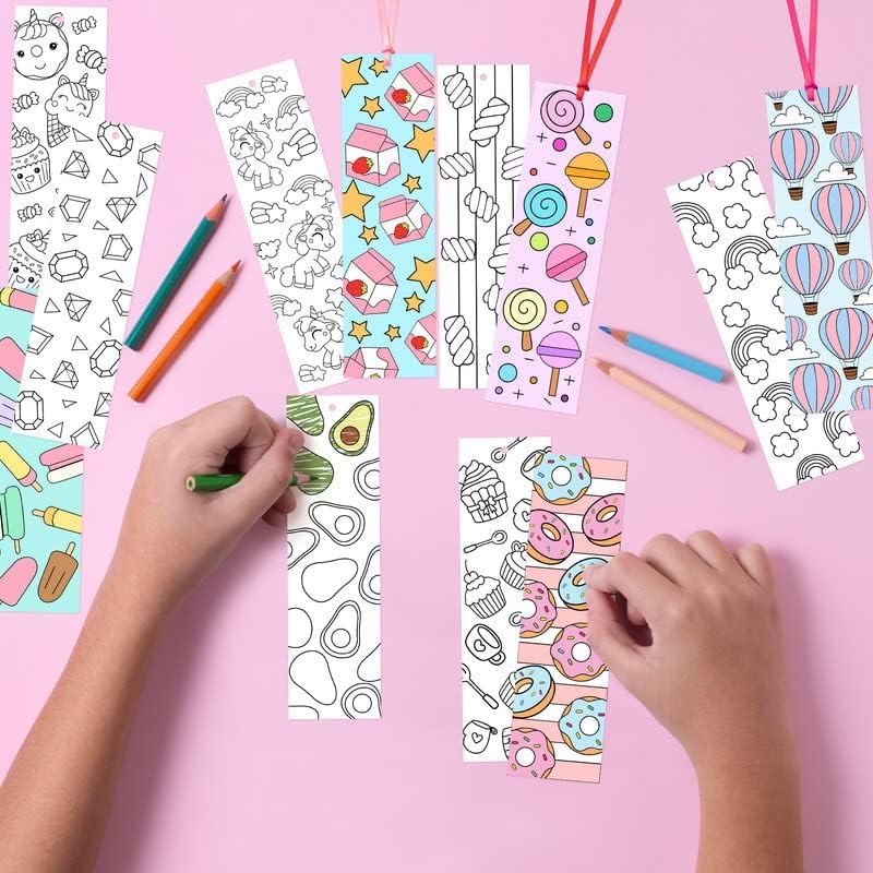 EGuangwiua 75Pcs Cute Girls Color Your Own Bookmarks DIY Creative Coloring Book Marker Art Class Paper Craft School Reading Club Reward Teacher Supplies Birthday Gift Bag Filler Party Decoration