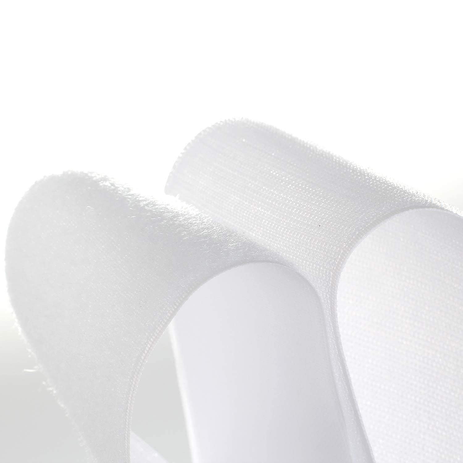 White Sew On Hook and Loop Tape Set with Non-Adhesive Back Nylon Fabric Fastener 5cm-1m