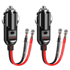 2 Pack Car Cigarette Lighter Male Plug 12V/24V Female Socket Extension Cable with Leads LED Lighter Adapter Heavy Duty Power Supply Cord Waterproof 10A Fuse for Car Vehicle Motorcycle Tractor Boats