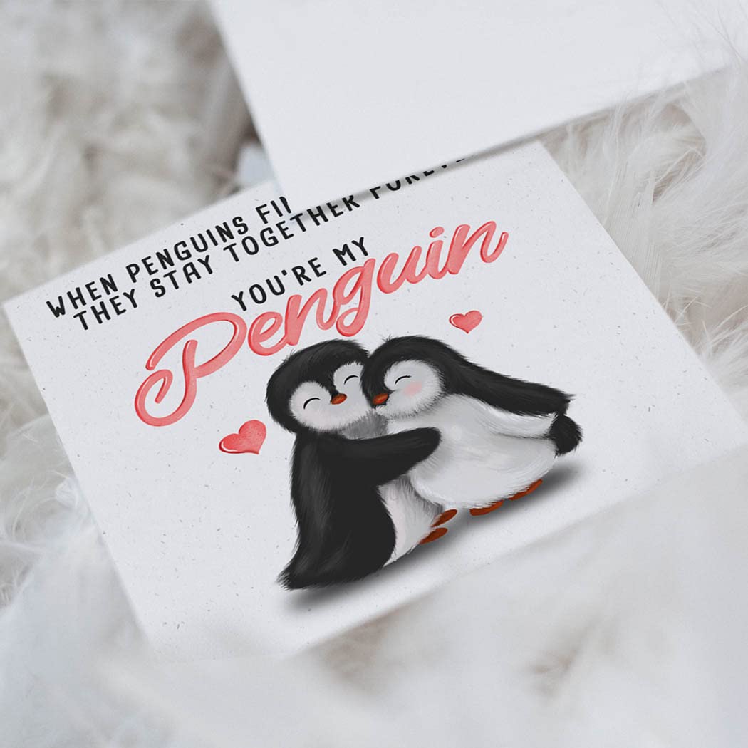 Penguin Anniversary Card / Cute Romantic Valentine Card for Husband Wife Boyfriend Girlfriend Fiancee Him or Her / Valentines Day Cards for Loved One / Birthday Card