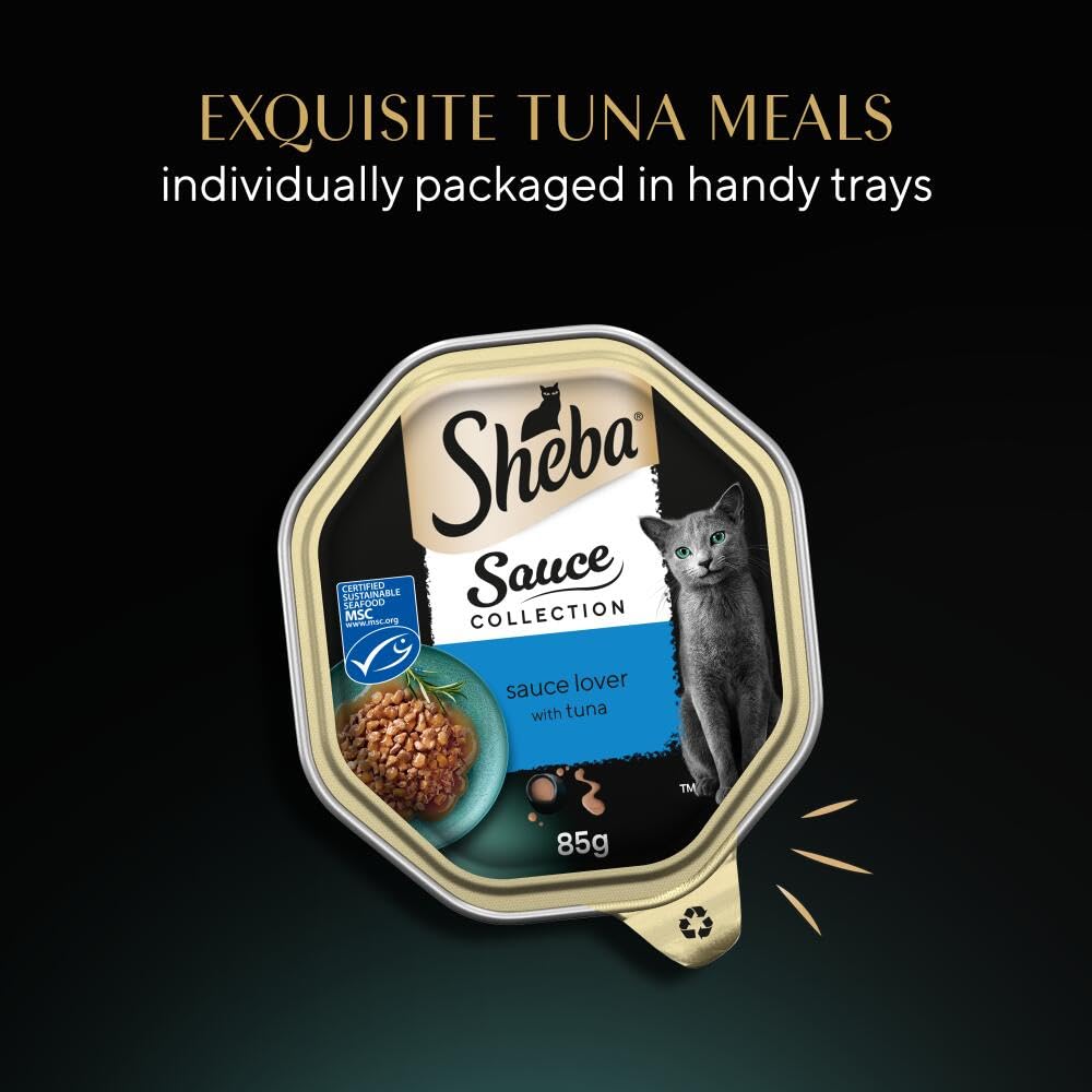 Sheba Sauce Lover in Gravy with Tuna, Wet Cat Food Trays for Adult Cats, 85g