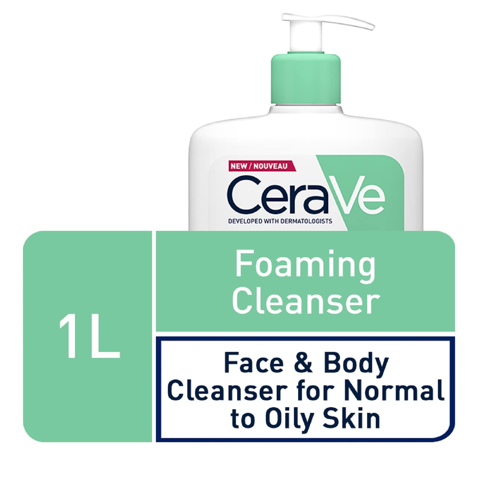 CeraVe Foaming Cleanser for Normal to Oily Skin 1 Litre with Niacinamide and 3 Essential Ceramides