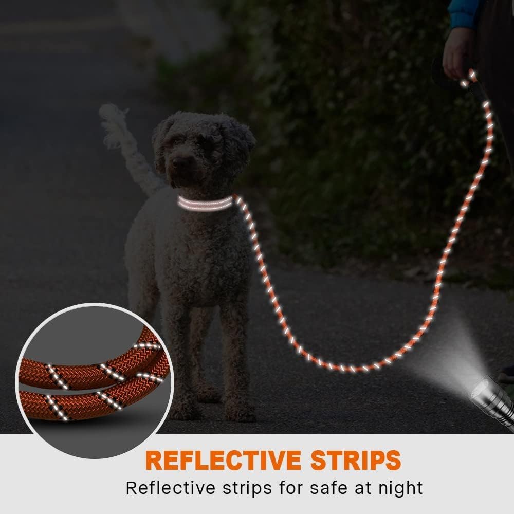 Taglory Rope Dog Lead with Soft Padded Handle, 1.2m Reflective Dog Lead and Multi-Colour for Medium Dogs, 1.0cm, Orange