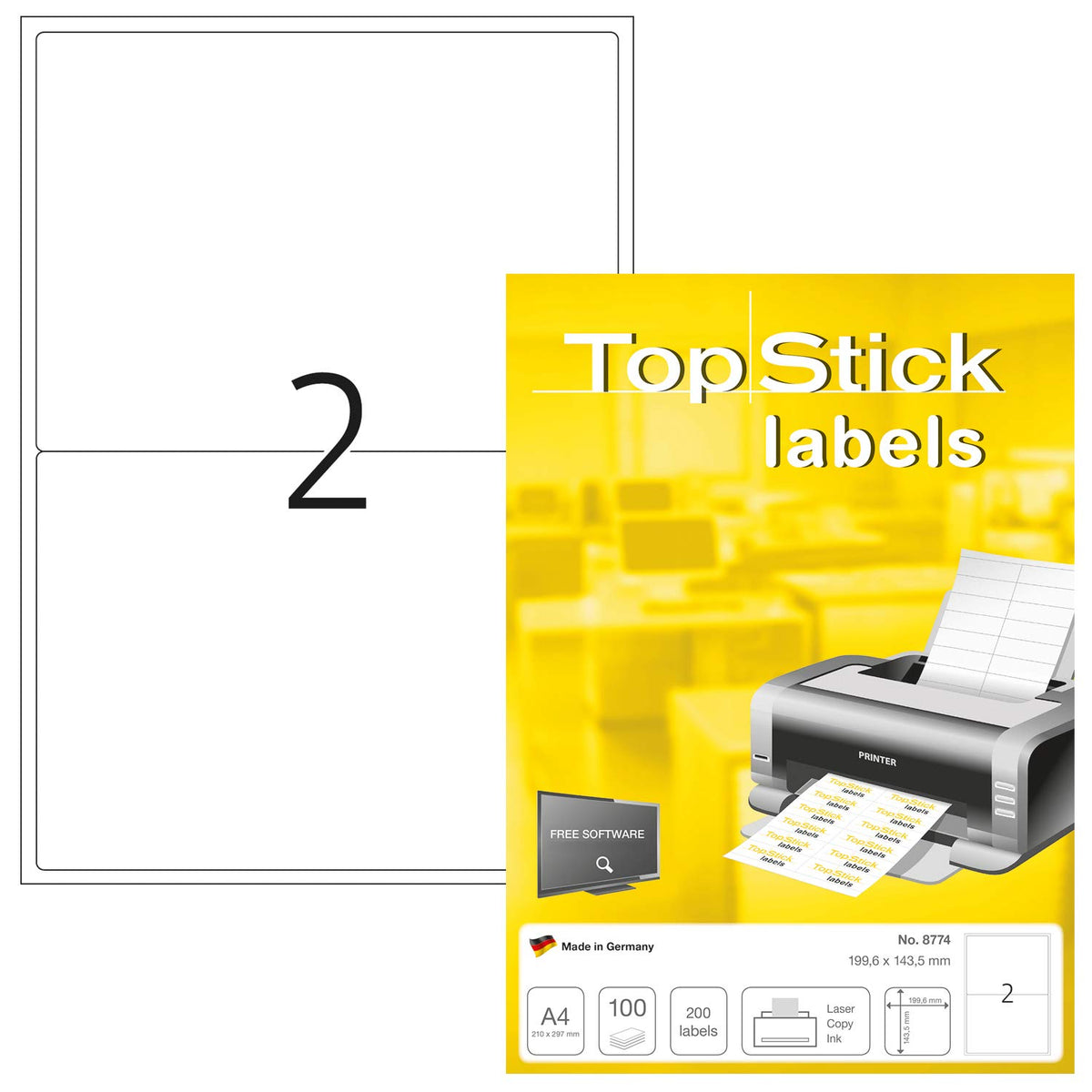 TopStick 8774 Parcel Shipping Paper Labels, 2 Labels Per A4 Sheet, 199.6 x 143.5 mm, 200 Labels, Self Adhesive, Stickers for Laser and Inkjet Printers, White