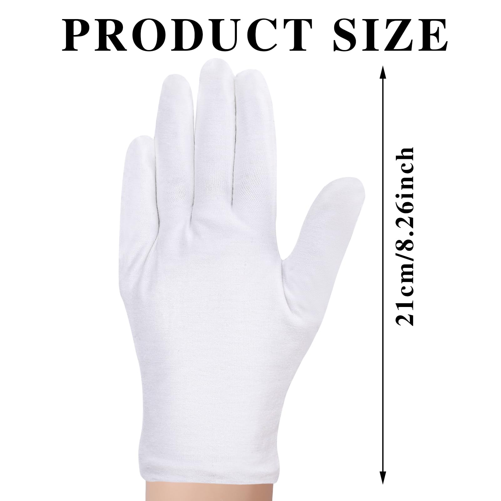 24Pcs White Gloves,12 Pairs Soft Cotton Gloves Large Size Stitched White Gloves for Dry Hand Moisturizing Cosmetic Hand Spa and Coin Jewelry Silver Inspection