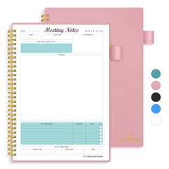 Regolden-Book Meeting Notebook for Work with Action Items, Project Planner Notebook for Note Taking, Office/Business Meeting Notes Agenda Organizer for Men & Women, 160 Pages (7”x10”), Pink