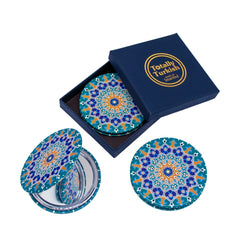 Totally Turkish Metal Compact Mirror – Small Folding Round Mirror With Magnetic Close – 1x & 2x Magnification – For Handbags, Make-Up, Travel & Commutes – Bright & Funky Geometric Pattern (Dantela)