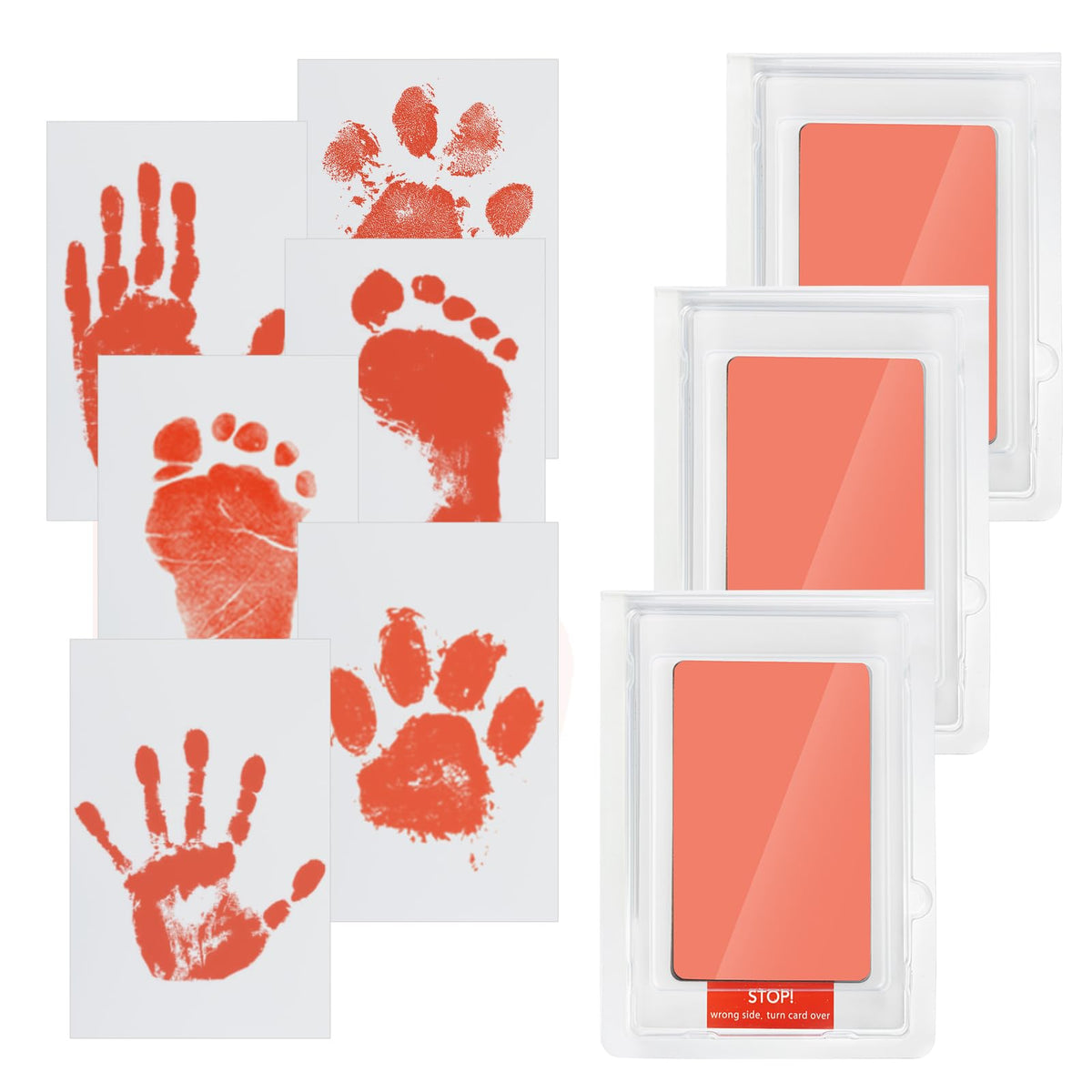 WHEELIO Baby Hand and Footprint Kit, Inkless Hand and Footprint kit with 3 Ink Pads and 6 Imprint Cards, Paw Print Kits for Dogs, Cat - Pink