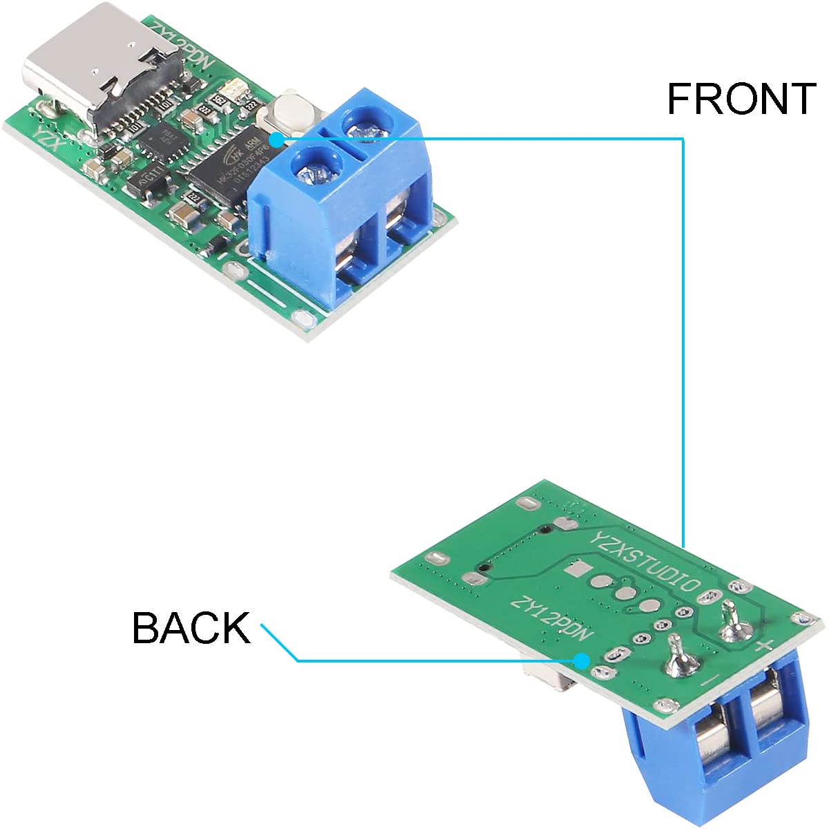 Youmile Type-C USB-C Fast Charging Trigger Module PD2.0 3.0 to DC Decoy Fast Charge Trigger Poll Detector module ZY12PDN with DC Power Adapter Kits DC male cable