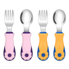 Vicloon Toddler Fork and Spoon, 4 Pcs Stainless Steel Baby Utensils Cutlery Set, Toddler Utensils Spoons Forks Self Feeding Learning Spoons, Children Flatware Weaning and Learning to Use