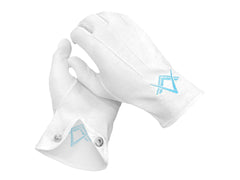 THE MASONIC COLLECTION - Freemasons Mens White Heavy Cotton Gloves - Blue Square & Compass Design - Washable - In Cellophane Sleeve - A Perfect Masonic Gift For Freemason Men