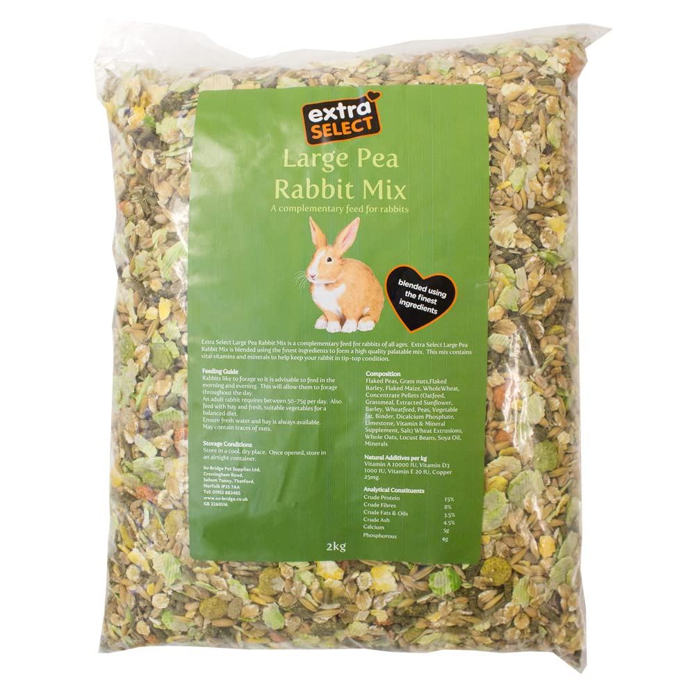 Extra Select Premium Large Pea Rabbit Mix - Peaflakes, Rabbit Muesli, Small Nuggets and Natural Forage Bunny Food - 2kg