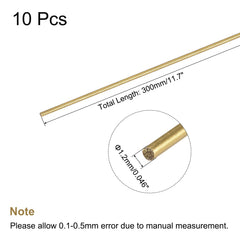 sourcing map Brass Rod,Brass Solid Round Rod 1.2mm Diameter 300mm Length Lathe Bar Stock for RC Model DIY Craft Pack of 10