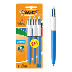 BIC 4 Colours Original Pens, Multi Coloured Pens All In One, Biro Pens, Medium 1.0mm, Green, Blue, Red, Black, 3 Pens Per Pack, 1 Pack