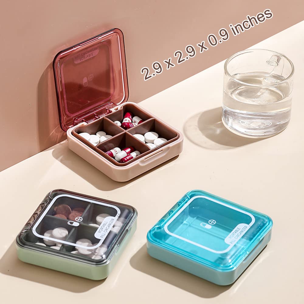 Small Pill Box, BPA Free Pill Case with 4 Large Compartmensts to Hold Vitamins, Moistureproof Portable Pill Box Organiser for Travel (Light Blue)