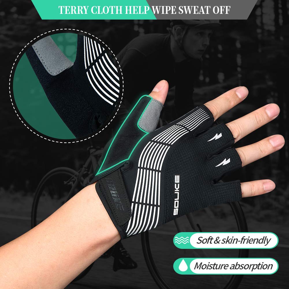 Souke Sports Cycling Gloves Half Finger Bicycle Gloves,Breathable Outdoor Bike Gloves For Men Women Fingerless Motorcycle Gloves Mountain Road Riding Gloves Anti-Slip,ALL BLACK XXL