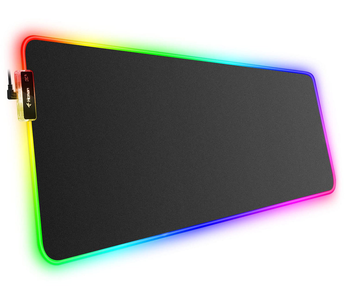 Hcman RGB Gaming Mouse Mat Pad Large Thick(800×300×4mm) XXXL Extended Led Mousepad with Non-Slip Rubber Base, Soft Computer Keyboard Mice Mat for Macbook, PC, Laptop, Desk - Black