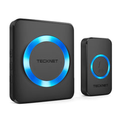 TECKNET Wireless Doorbell, IP65 Waterproof Wall Plug-in Cordless Door Chime Kit with 1300feet / 400m Range, 60 Chimes, 5-Level Volume & Blue Light, Best for Plug in Door Entry Bell