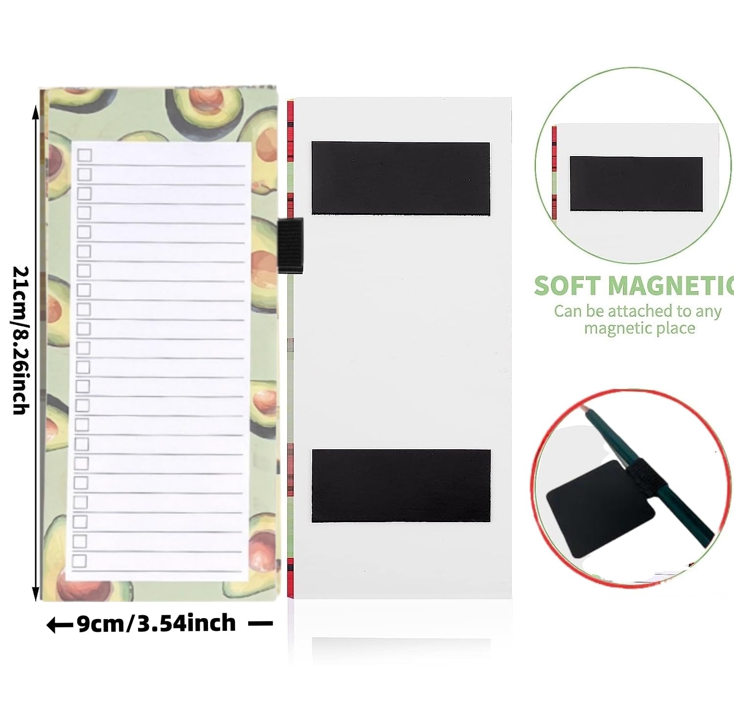 YUSHOW 2 Pcs Magnetic Shopping List Pad for Fridge, 100 Sheets Tearable Pen Clip Style Notepad，for Shopping, to Do, Meal Plans (Avocado)