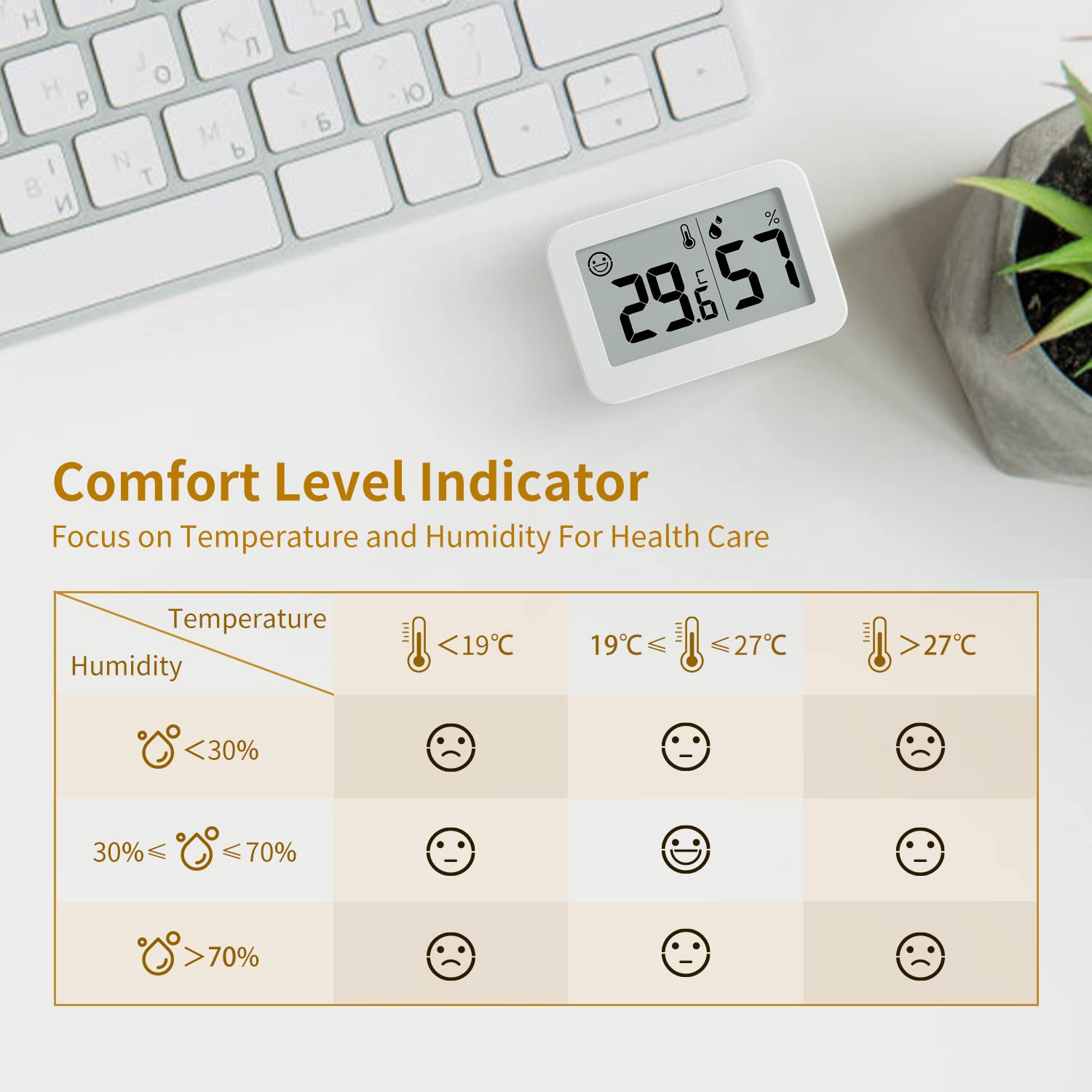 DOOMAY 2-Pack Mini Hygrometer Indoor Thermometer, Humidity Gauge with Celsius (℃), Humidity Meter Digital Temperature Monitor for Greenhouse Babyroom Cellar Reptile Incubator Closet