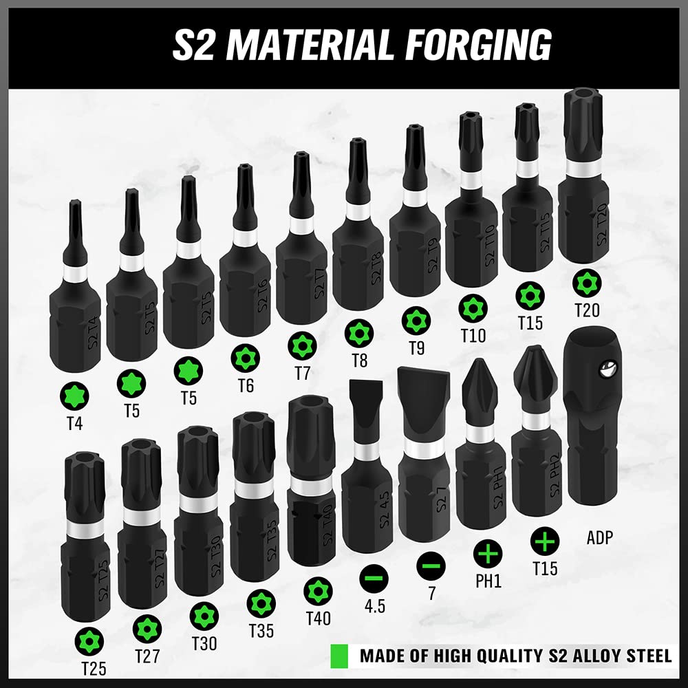 SWANLAKE 20PCS Screwdriver BIT Set,Tamper Resistant Star Bit Set,Torx Bit Set,1/4-inch Hex Shank, S2 Alloy Steel, T4-T40