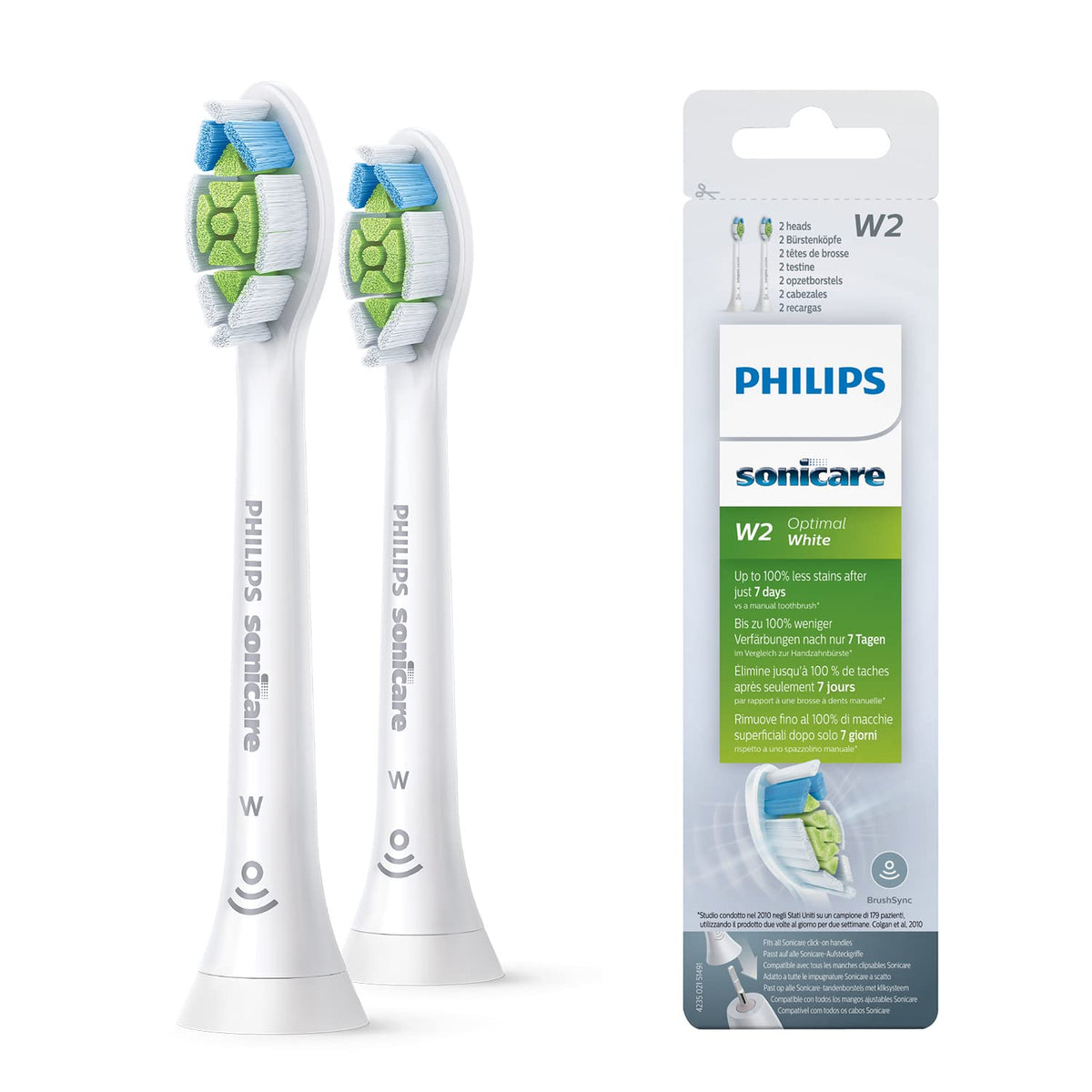 Philips Sonicare Original W2 Optimal White Standard Sonic Toothbrush Heads - 2 Pack in White (Model HX6062/10)