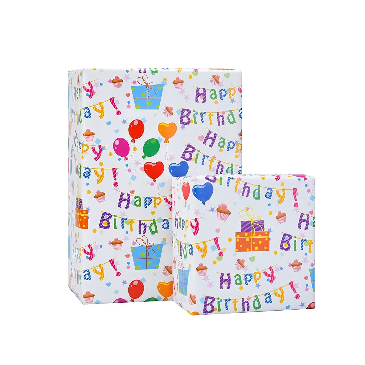 Birthday Gift Wrapping Paper, 8 Pack 70x50cm Folded Sheets with Free Birthday Card for Men, Women, Kids Presents Wrap