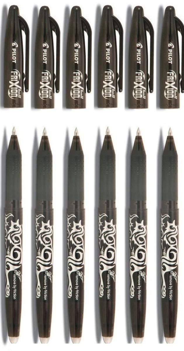 Pilot Black Frixion Rollerball Erasable Pens Pen 0.7mm Nib Tip 0.35mm Line BL-FR7 (Pack Of 6)