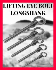 M6 x 60mm Lifting Long Eye Bolt Longshank with Full Nuts and Washer Stainless Steel Marine Grade (Pack of 4)