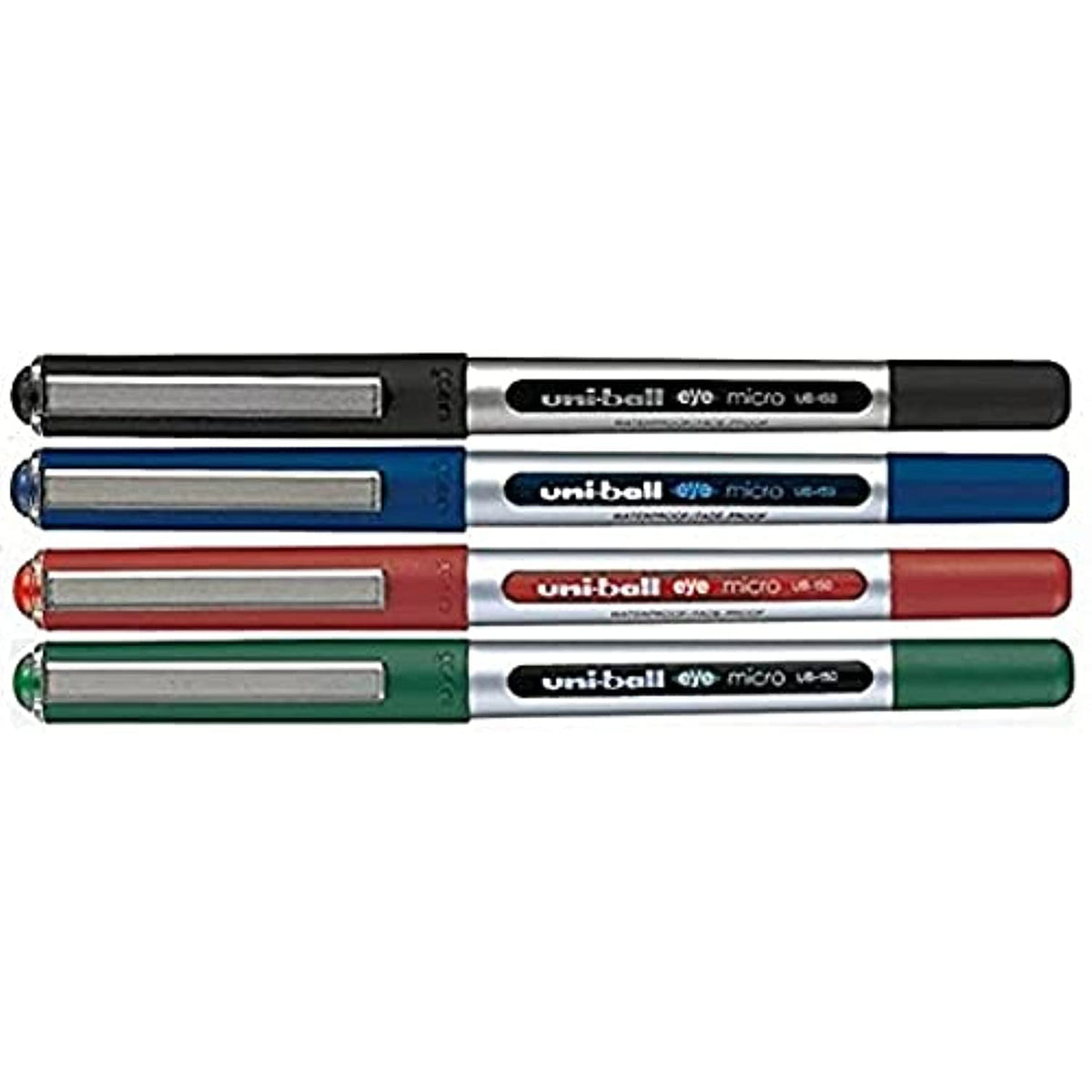 uni-ball UB-150 Liquid Ink Rollerball Pen - Fine 0.5mm Tip - Black, Blue, Green, Red - Pack of 4