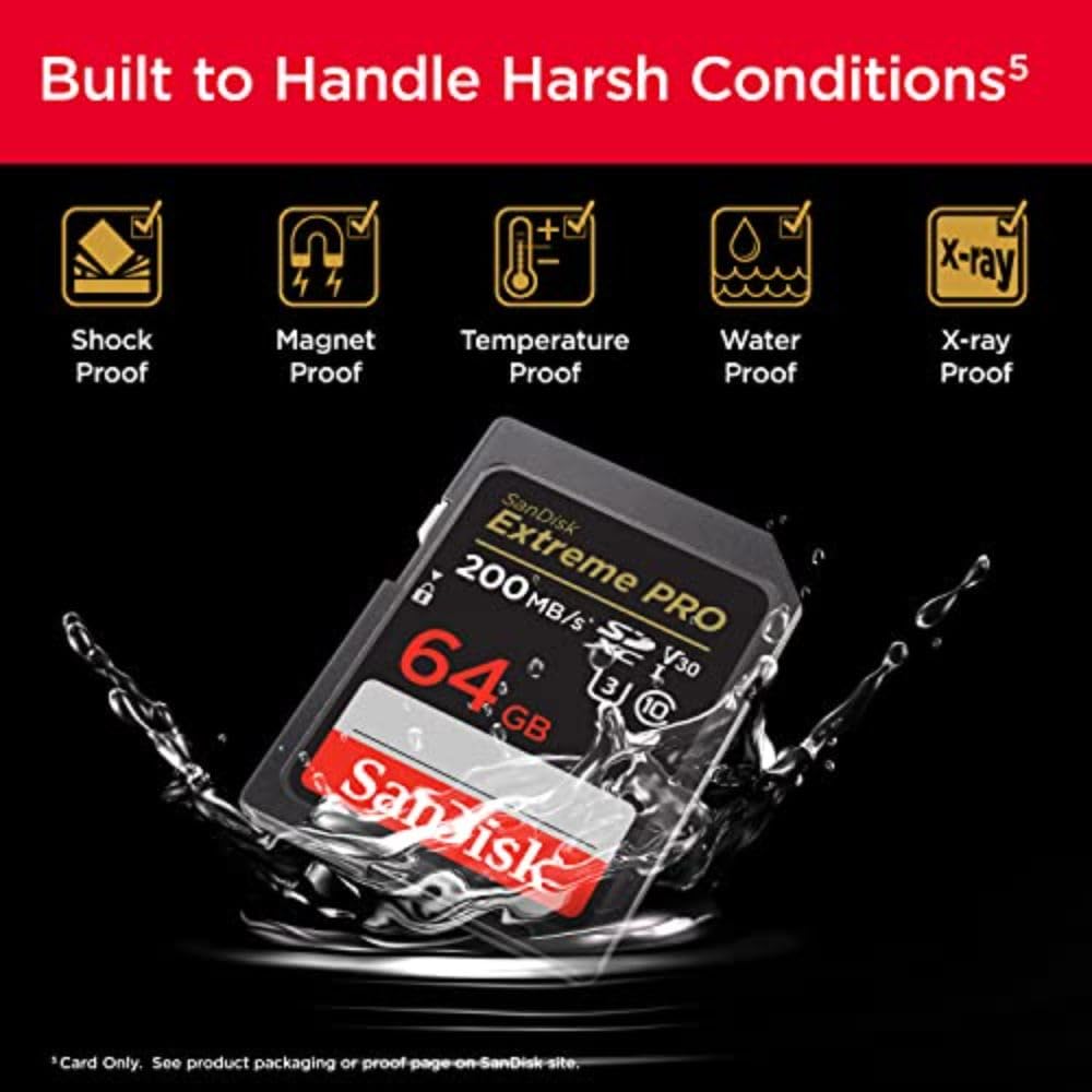 SanDisk 64GB Extreme PRO SDXC card and RescuePRO Deluxe, up to 200MB/s, UHS-I, Class 10, U3, V30