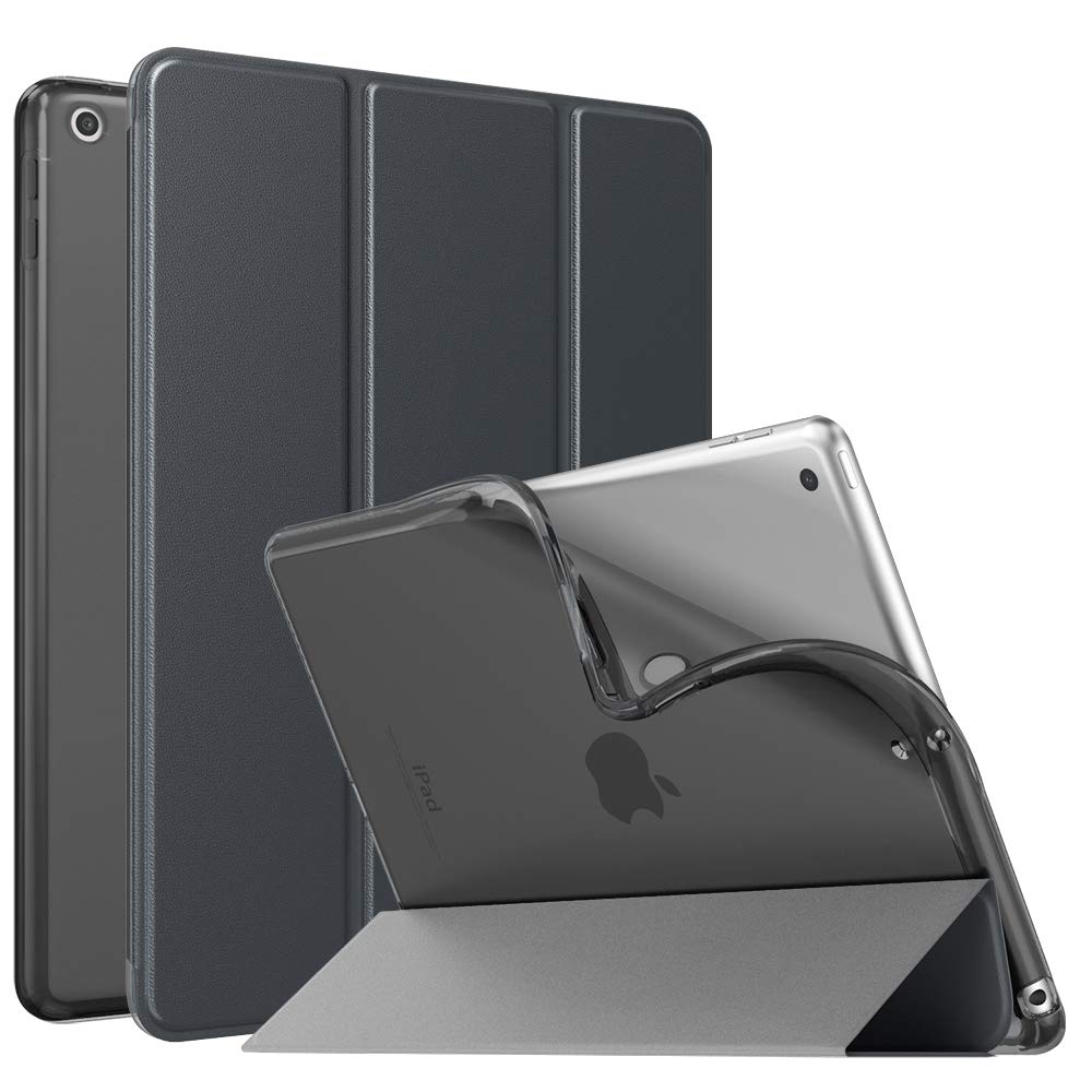 MoKo Case For New iPad 9th/8th/7th Gen Case (2021/2020/2019), Soft TPU Translucent Frosted Back Cover Slim Shell Protective Case with Stand for iPad 10.2 inch,Auto Wake/Sleep, Space Gray