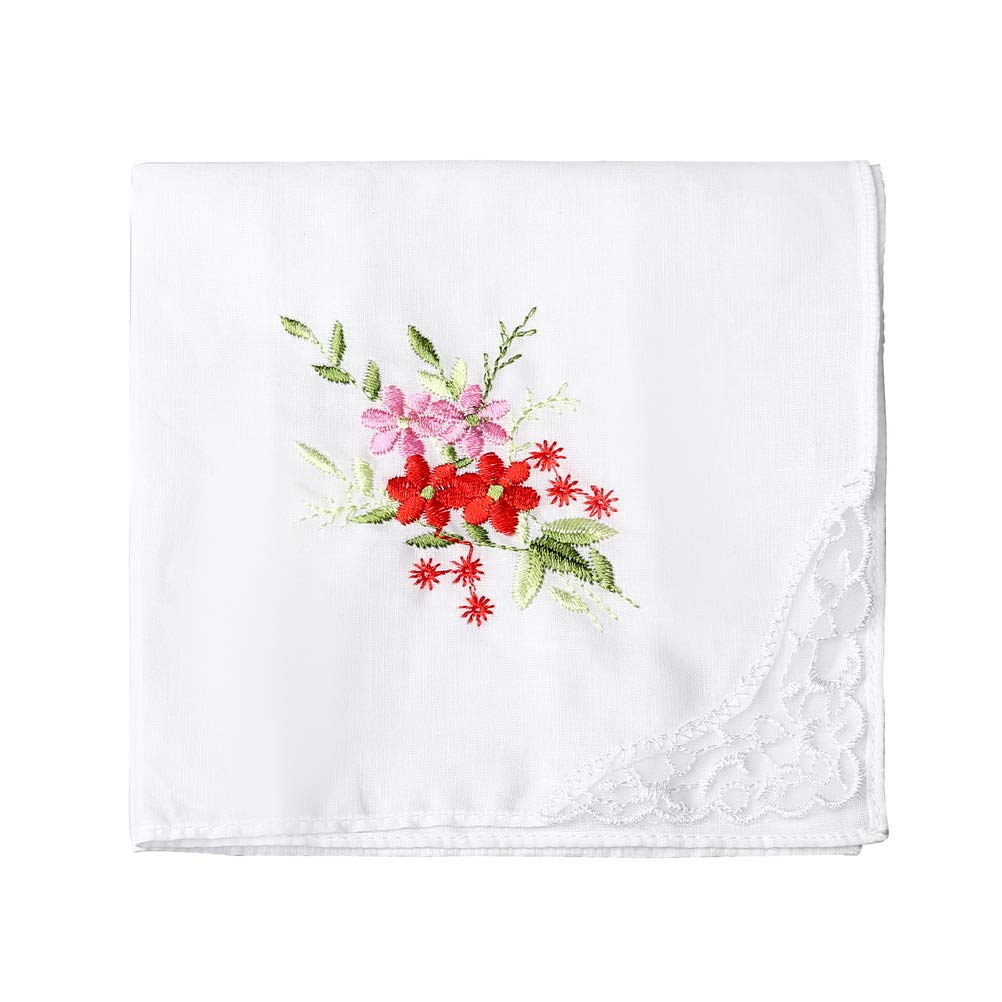 pengxiaomei 6 Pieces Women's Handkerchief, 100% Cotton 27X27cm Floral Embroidery Lace Ladies Handkerchiefs